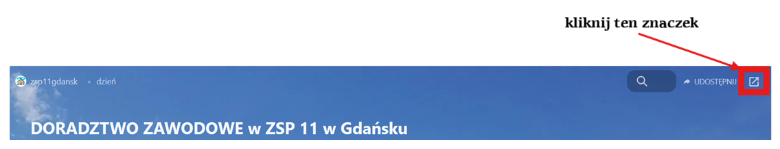 niebieskie tło z graficznymi przyciskami po prawej stronie i napis kliknij znaczek